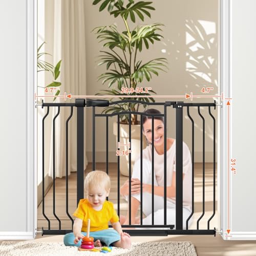 29.5 43.7" Wide Baby Gate for Stairs No Drilling (Black / 29.9"-43.7")
