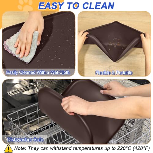 Waterproof Silicone Pet Food Mat with Raised Edge for Dog & Cat (Dark Brown / 19"L x 12"W)