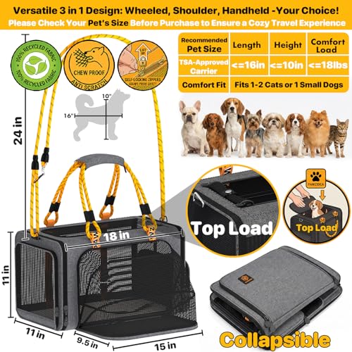 Expandable Pet Carrier for Small Cats & Dogs (18.0"L x 11.0"W x 11.0"H / Mid-Hemp Gray)