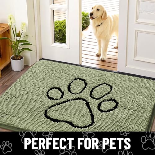 Dog Door Mat for Muddy Paws (48"X30" / Sage Green and Black)