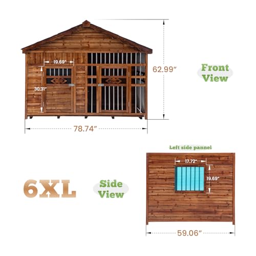 Dog House with Raised Floor and Adjustable Windows (Wood-Style2 / 6XL)