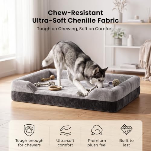 Extra Large Orthopedic Dog Bed for XL Dogs with Cooling Gel Solid Memory Foam (45.0"（115cm）IX 35.0"（90cm）w X 7"(18cm)th)