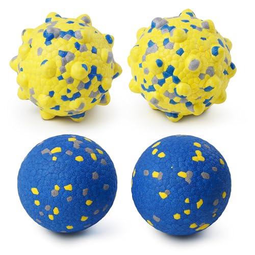 Dog Tennis Balls for Aggressive Chewers (Yellow+Blue-Medium-Point+Circle-4Pcs)