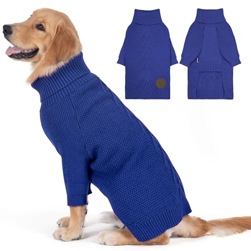 Dog Sweater Long Sleeve Warm Knit Sweaters for Large Dogs Boy Girl (Blue / XX-Large)