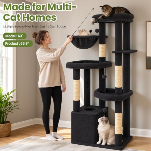 67in Tall Cat Tree Tower for Large Cats (Dark Grey1 / 67 Inches)