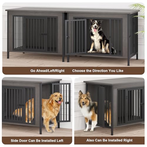 39.96" Dog Crate Furniture for 1 or 2 Dogs (Dark Grey / 40.0"L x 27.6"W x 33.5"H)