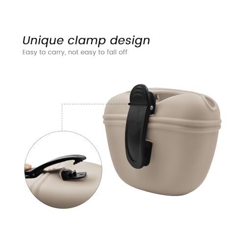 Silicone Dog Treat Pouch with Clicker Magnetic Closure Secure Clip (2 Pack / Taupe+Duck egg green)