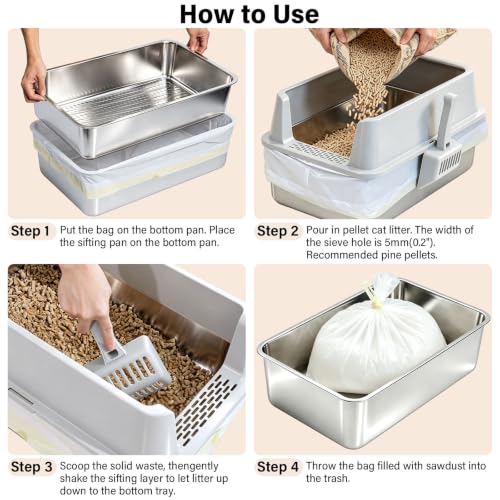 Stainless Steel Litter Box with Lid (Sifting)