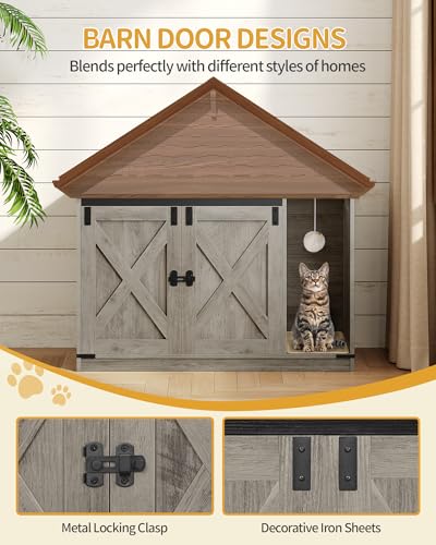 Cat Litter Box Enclosure (39.4"L x 21.7"W x 24.8"H / Light Ivory and Brown)
