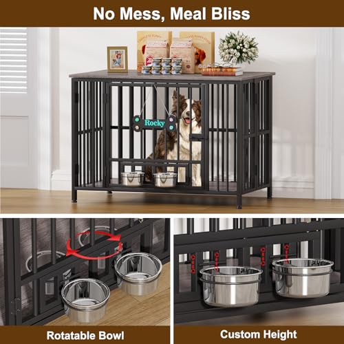 41" Dog Crate Furniture Foldable (Oak Grey / 41.3"L x 25.6"W x 28.6"H)
