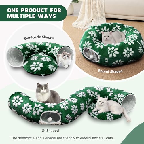 Cute Round Cat Tunnel for Indoor Cats (Green Flower / Round)