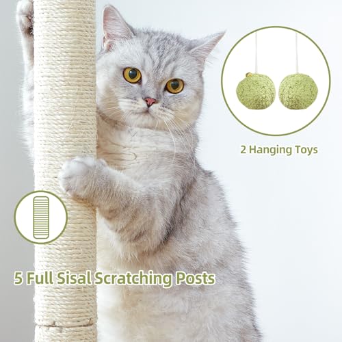 Cat Tree Tower Scratching Post for Indoor Large Adult Cats with Perch Bed (Green / 28 Inches)