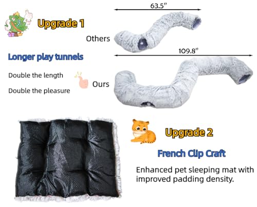 Extra Large Cat Tunnel Bed Plush Cat Cave for Indoor Cats (Pinkish White)