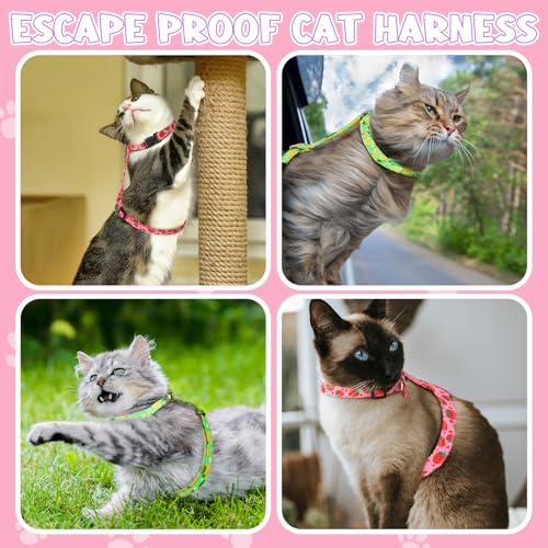 2 Pack Cat Harness and Leash Escape Proof Adjustable Cat Harness with Leash (Pink,Green)