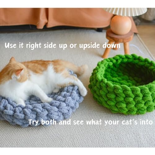Cat Nest Bed Handwoven Washable Round Cave Kitten (MapleLeaf Red / Medium)