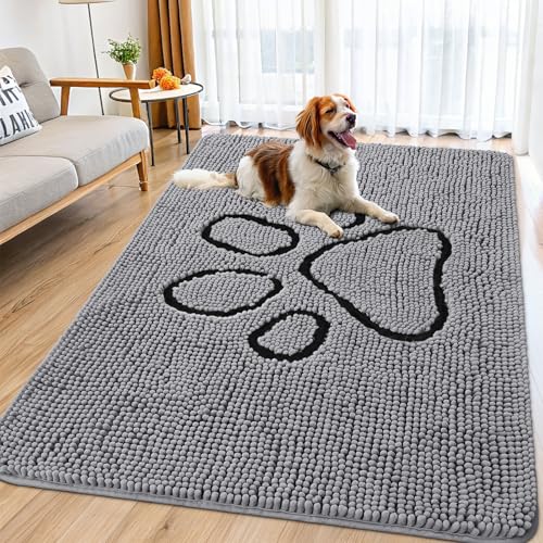 Dog Door Mat for Muddy Paws (70"X35" / Grey and Black)