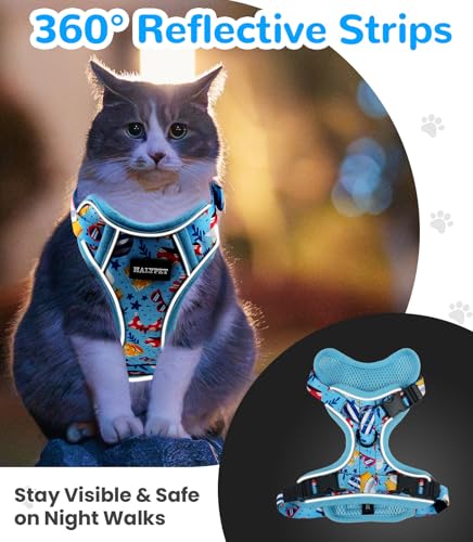 Cat Harness and Leash Set (H604 Pro Azure Blue / Medium (13-18lb))