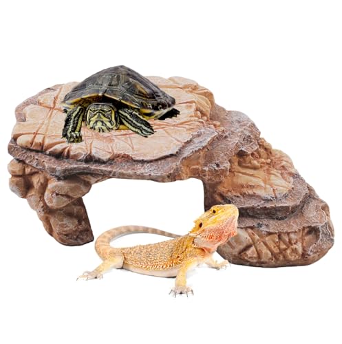 Turtle Basking Climbing Platform Resin Basking Platform for Turtles Aquarium Fish Tank Ornament Reptile Climbing Ramp Decorations Tortoise (9.45X6.69X3.15in)