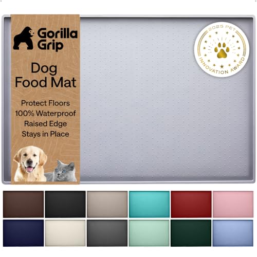 Dog Food Mat 100% Waterproof Silicone (Light Gray / 32"l X 24"w)