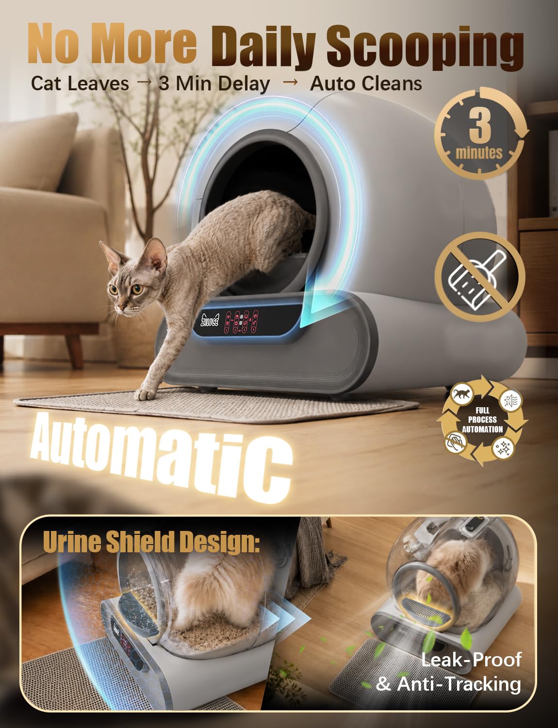 70L Anti Pinch Feature Automatic Cat Litter Box