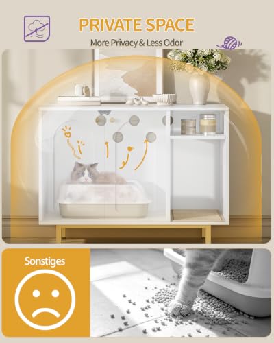 Cat Litter Box Enclosure (White and Gold / 31.4"L x 19.6"W x 24"H)