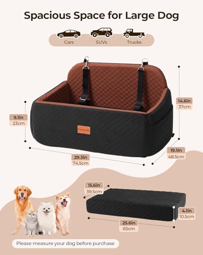Dog Car Seat Booster Bed for Dog Under 55 Lbs (Black/Brown / Large)
