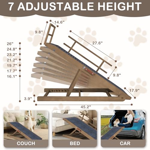 Dog Ramp for Bed (Light Brown & Dark Grey 1 / 45.2 inch long)