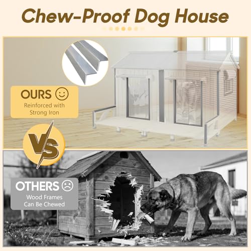 55.5" L Extra Large Dog House Outdoor (Grey / 55.5"D x 47.6"W x 37.4"H)