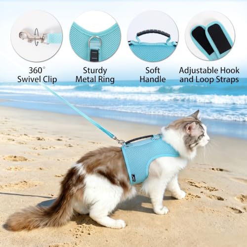 Cat Harness and Leash Set for Walking Escape Proof (Turquoise / S 4-6 lbs)