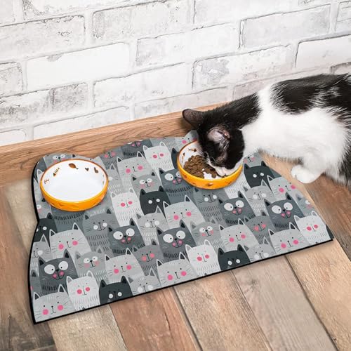 Cat Food Mats for Floor (Grey / 23.6"L x 13.7"W)