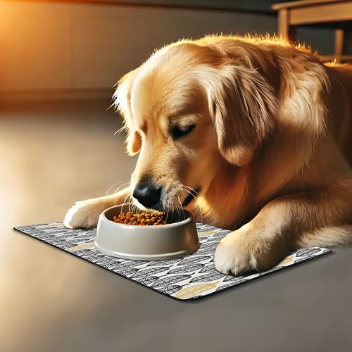 Aztec Pet Mat for Food and Water (Charcoal Yellow)