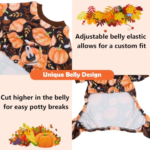 Dog Pajamas Thanksgiving Puppy Onesies Small Dogs Soft Pjs Coat Cat Apparel Comfy Pet Clothes Outfit Doggie Bodysuit P354XL (X-Large / Autumn Pumpkins)