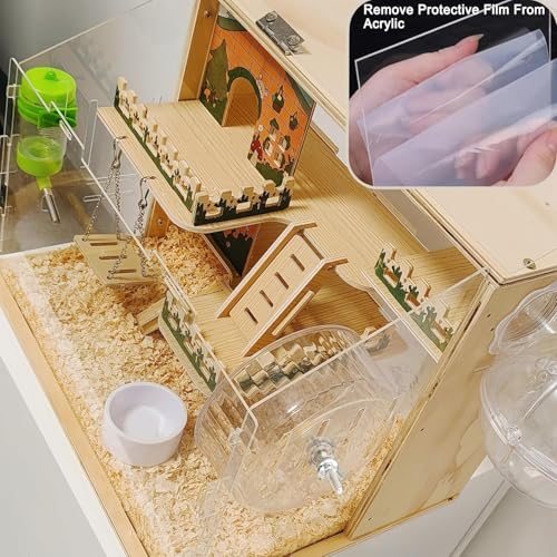 11 in 1 Wooden Hamster Cage with All Accessories (19.3"L x 11.5"W x 11.8"H)
