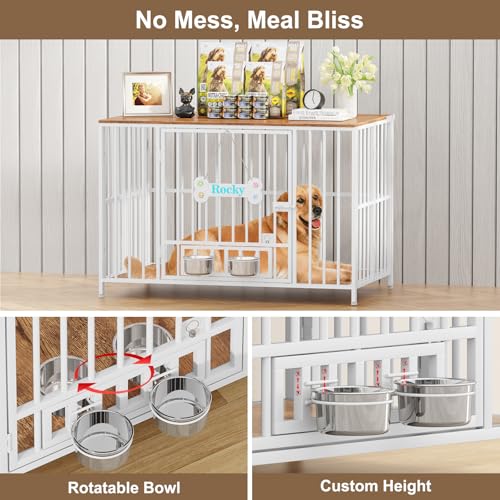 43" Dog Crate Furniture Foldable (White & Beech / 43.0"L x 27.0"W x 29.2"H)