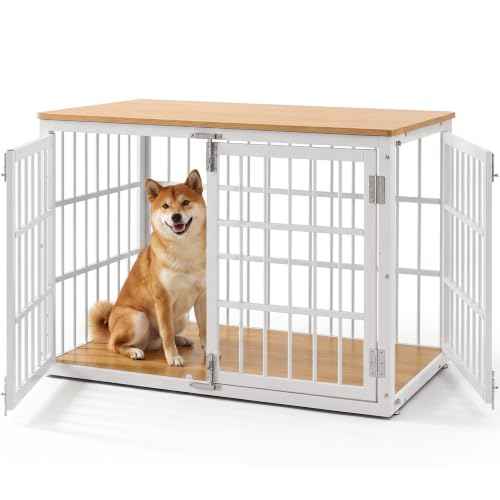 Dog Crate Furniture 42 Inch Indoor Crate for Large Dog Wooden Kennel (White / 42.1"L x 30.0"W x 30.2"H)