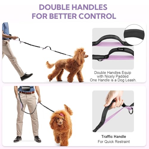 Hands Free Dog Leash for Two Dogs Walking (Black/Purple / Large)