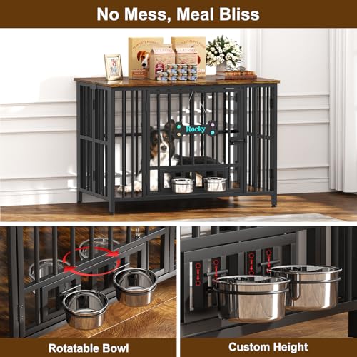 Foldable Dog Crate Furniture for Large Dogs 35 (Rustic Brown / 41.3"L x 25.6"W x 28.6"H)
