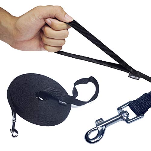 Dog Puppy Obedience Recall Training Agility Lead (Black / 15 Feet)