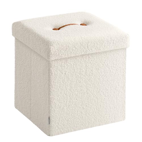 Small Folding Storage Ottoman (Cream White / 15"D x 15"W x 15"H / Cosy)
