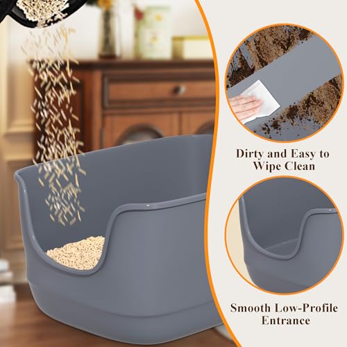 Large Cat Litter Box with High Sided 24.6"x18.3"x12.2" (Grey)
