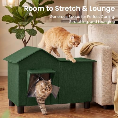 Outdoor Cat House Weatherproof Elevated Cat Bed (Green / L)