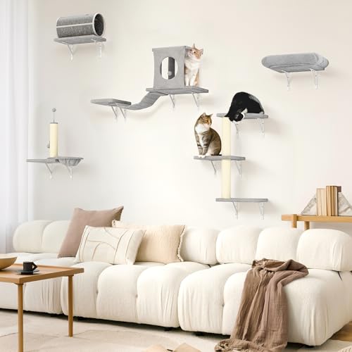14-in-1 Cat Wall Shelves, Wall-Mounted Cat Climber Set, Grey (Grey)