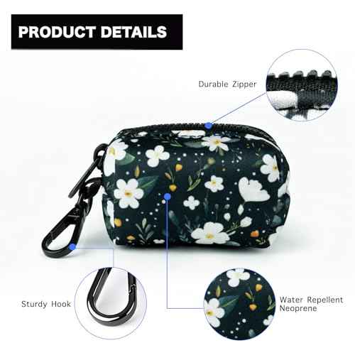 Dog Poop Bag Holder Dispenser 2 Pack (Cyan&Flower)