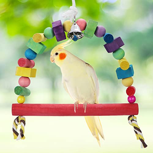 Bird Swing Toys Natural Wood Knots Block Rainbow Bridge Wooden Hanging Bells Toys for Parrot Budgie Lovebirds Conures Parakeet cockatoo Cockatiel (Large)