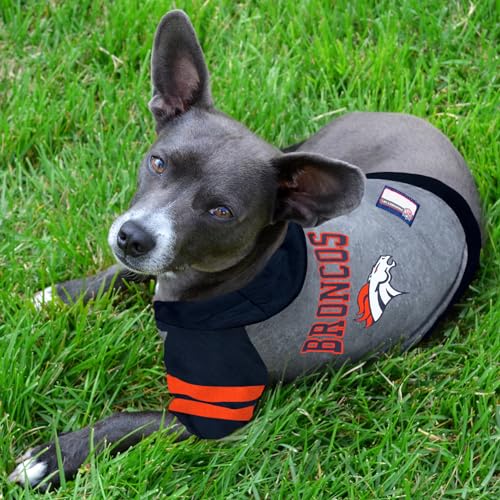 NFL Denver Broncos Hoodie for Dogs & Cats. NFL Football Licensed Dog Hoody Tee Shirt (Large / Denver Broncos)