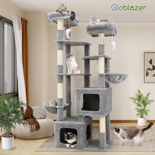 S74E Pro Heavy Duty Maine Coon Cat Tree for Large Cats (Light Grey / 74 inch)