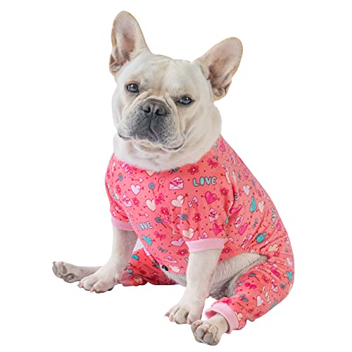 Dog Valentine's Day Pajamas Puppy Onesies Small Dogs Soft Pjs Coat Cat Apparel Comfy Pet Clothes Outfit Doggie Bodysuit (Large / Cupid pink)