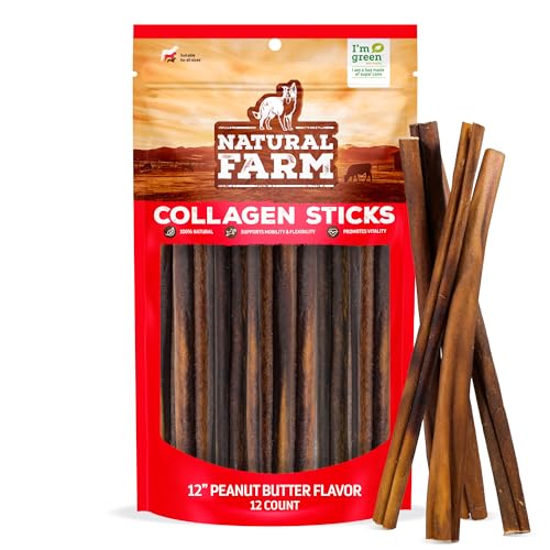 Peanut Butter Flavor Collagen Sticks for Dogs (12" Peanut - 12 Count)
