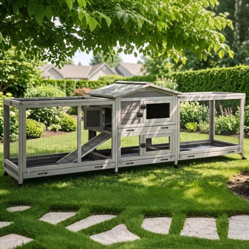 Extra Large 2 Story Rabbit Hutch Indoor Wooden Bunny cage Outdoor (Slate Grey)