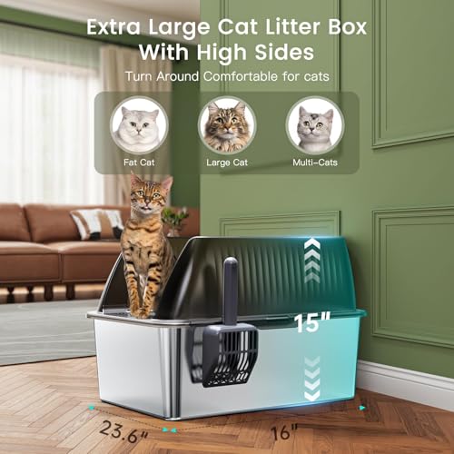 15” Stainless Steel Cat Litter Box Enclosure (Translucent black / XX-Large)